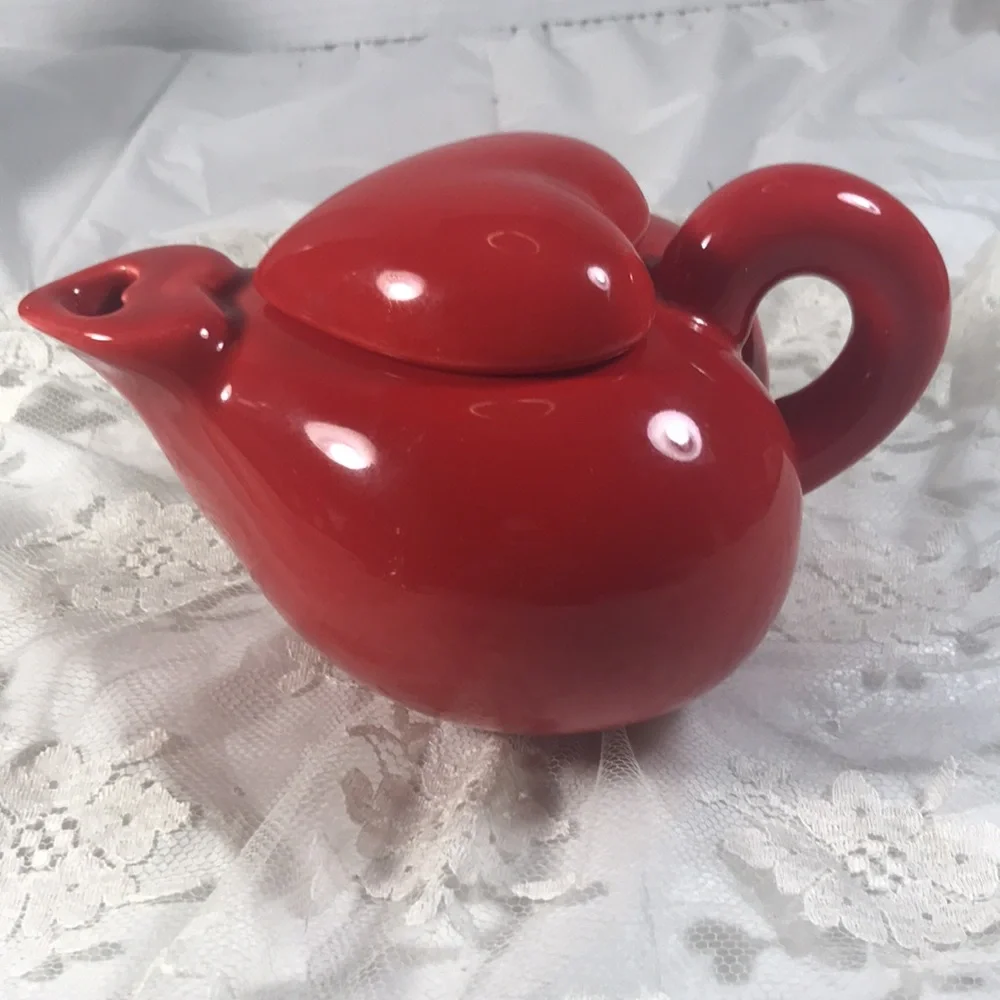 Haldun Romantic Red Ceramic  Two Piece Mini 2 Cup Teapot